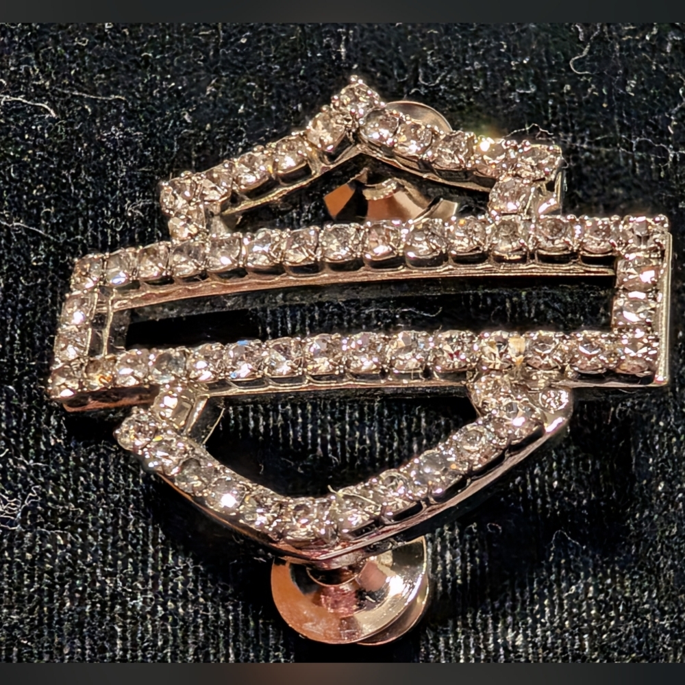 Vintage Authentic Harley-Davidson® Open Bar& Shield Brooch Crystal Rhinestones